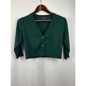 Women’s Urban CoCo Medium Dark Green Cropped Cardigan with Three Quarter Length
